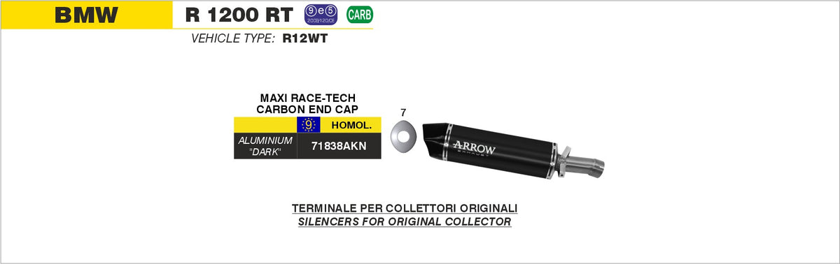 Arrow 71838AKN Maxi Race-Tech Aluminium Dark Slip On With Carbon End Cap