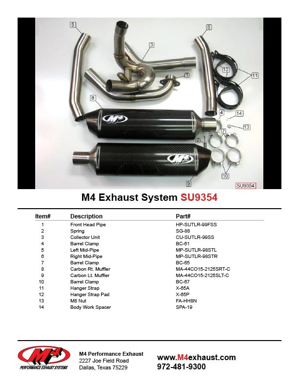 M4 Exhaust SU9354 Component Key