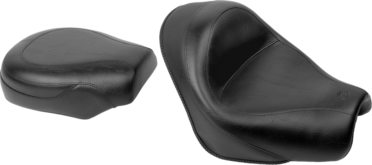 Mustang Seat - Vintage - Wide - Touring - Without Driver Backrest - Two-Piece - Smooth - Black
