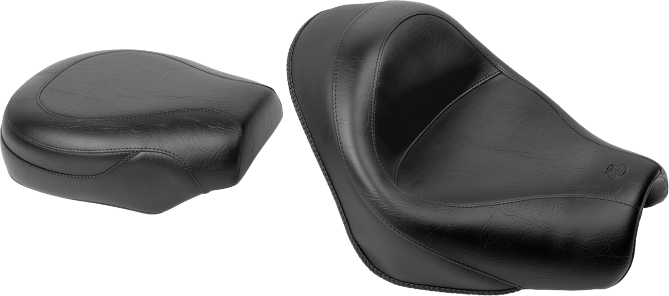 Mustang Seat - Vintage - Wide - Touring - Without Driver Backrest - Two-Piece - Smooth - Black