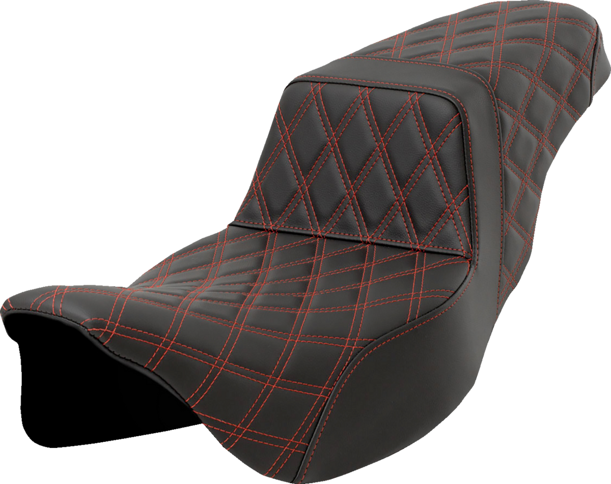 Saddlemen Step-Up Seat - Lattice Stitch - Red Stitch - Extended Reach - FLH/FLT '08-'23