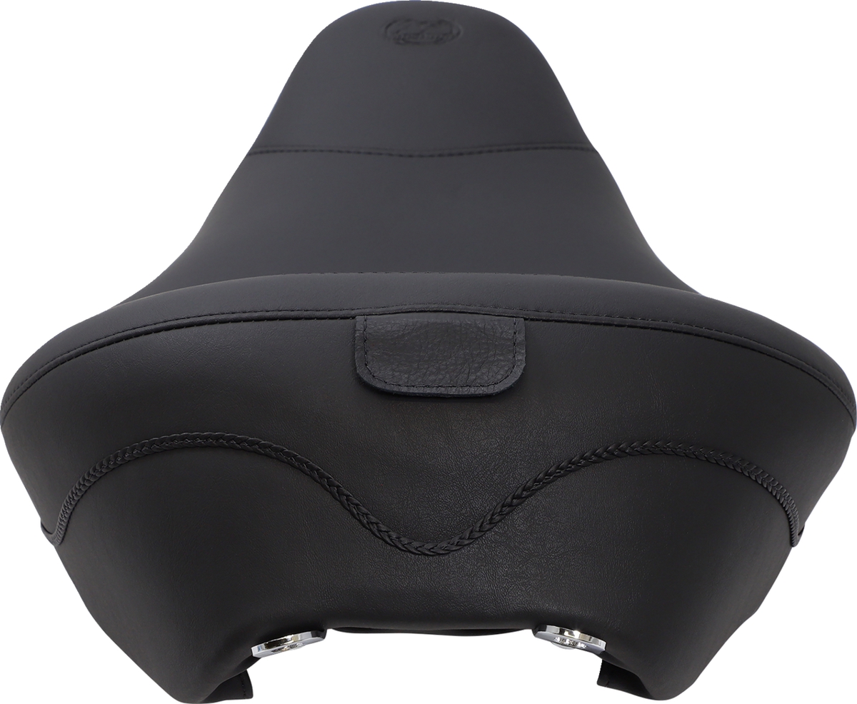 Mustang Wide Solo Seat - With Backrest - Vintage - Black - Smooth - FL '08-'25