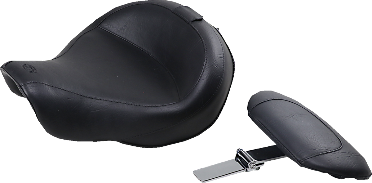 Mustang Wide Solo Seat - With Backrest - Vintage - Black - Smooth - FXD '06-'17