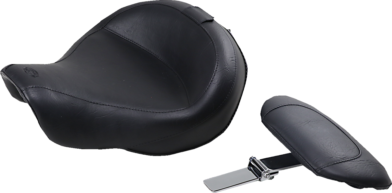 Mustang Wide Solo Seat - With Backrest - Vintage - Black - Smooth - FXD '06-'17