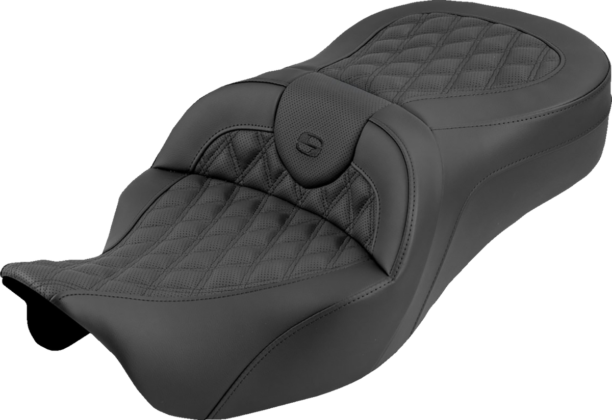 Saddlemen Roadsofa™ King Seat - No Backrest - Lattice Stitch - Black Stitch - FLH/FLT '08-'25