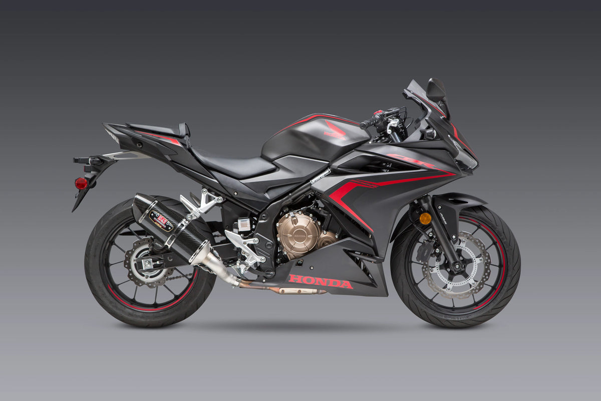 Yoshimura CBR500R 16-25 R-77 Stainless Slip-On Exhaust, W/ Carbon Fiber Muffler