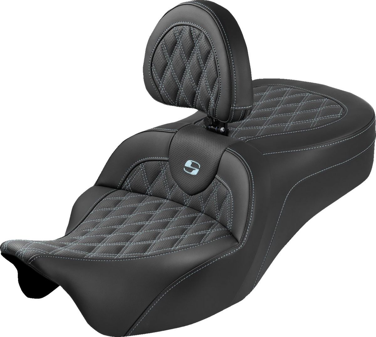 Saddlemen Roadsofa™ King Seat - With Backrest - Lattice Stitch - Silver Stitch - FLH/FLT '08-'25