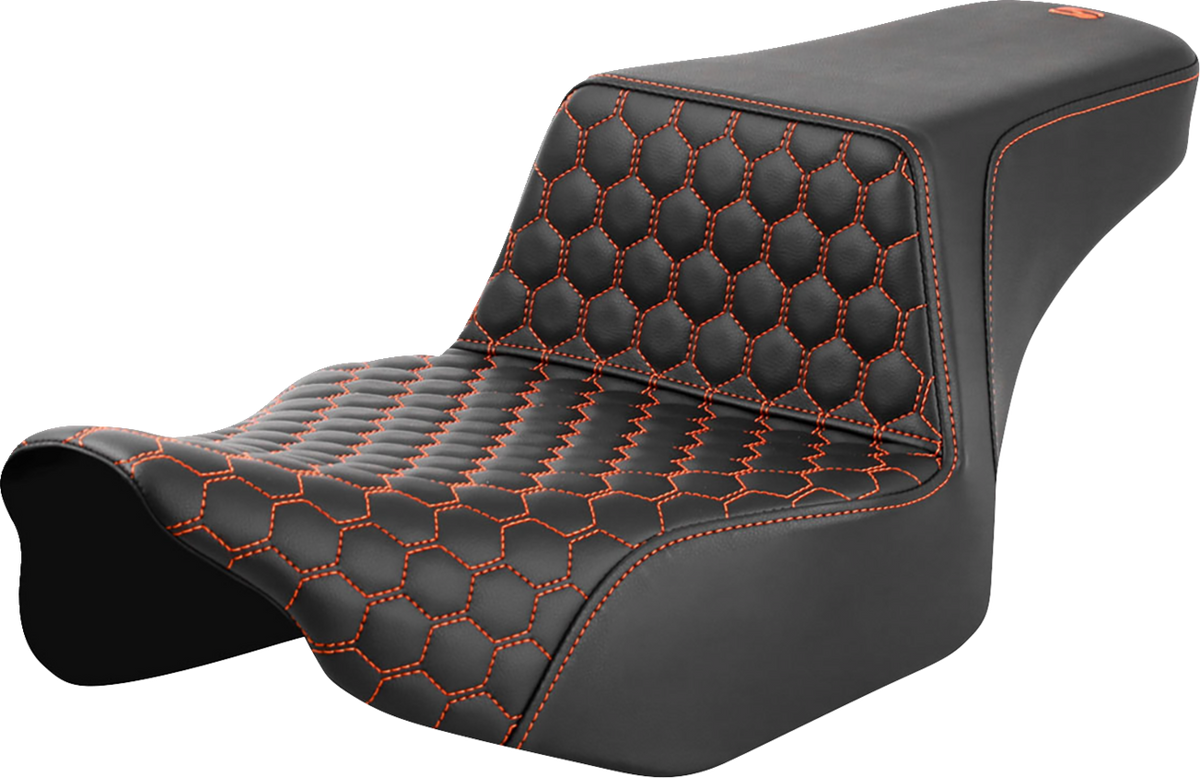 Saddlemen Step-Up Seat - Extended Reach - Front Honeycomb - Orange Stitch - FL '23-'24