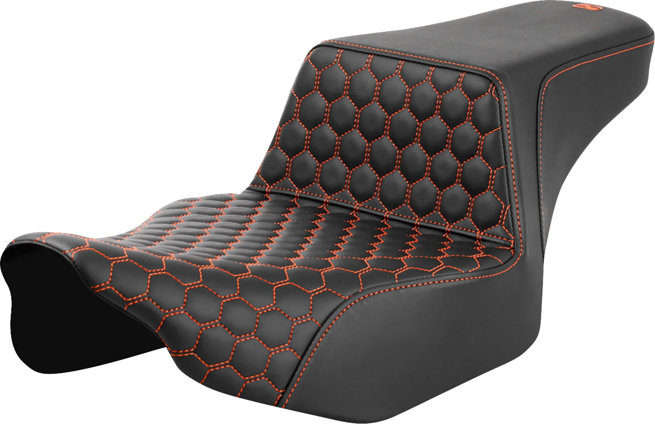 Saddlemen Step-Up Seat - Extended Reach - Front Honeycomb - Orange Stitch - FL '23-'24