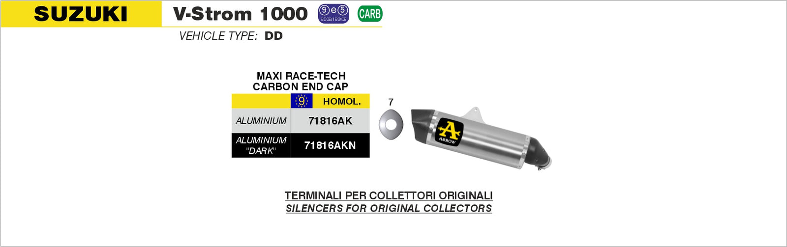 Arrow 71816AKN Maxi Race-Tech Aluminium Dark Slip On With Carbon End Cap