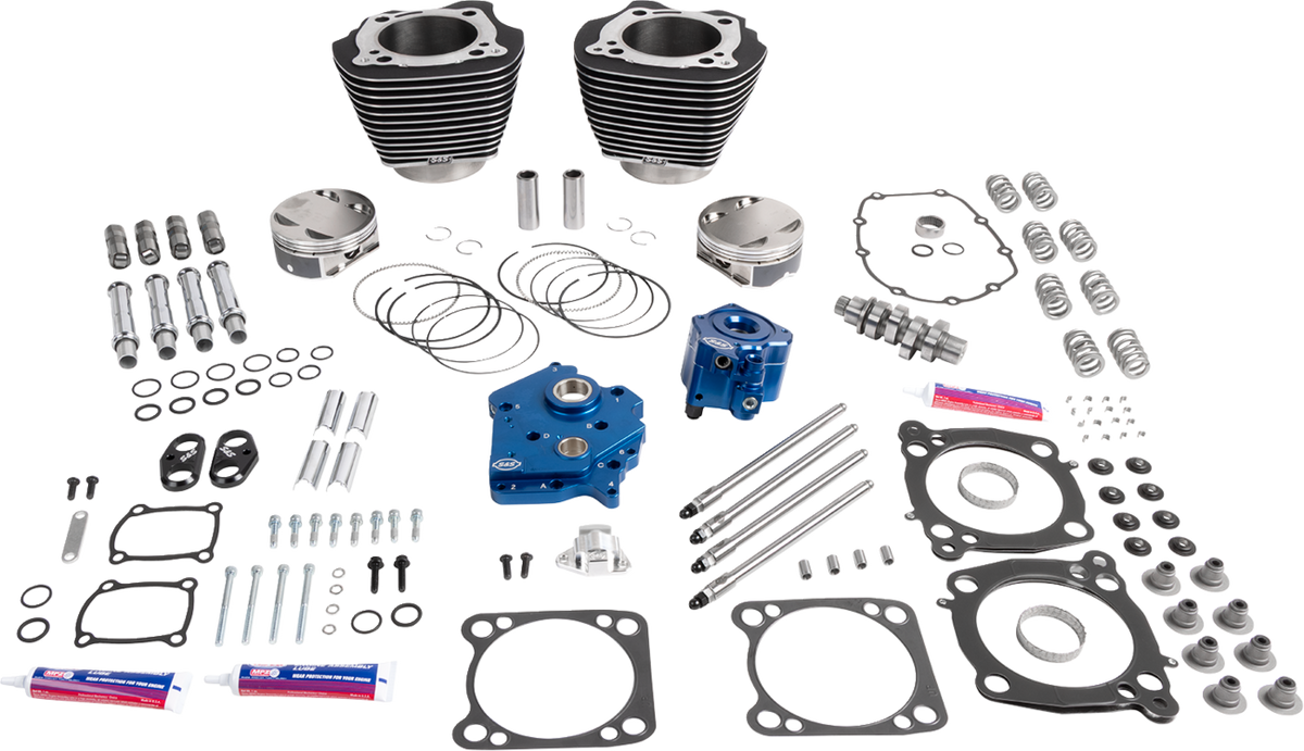 S&amp;S Cycle Power Package - Oil Cooled - 496 Gear Drive - Wrinkle Black W/Highlight - M8