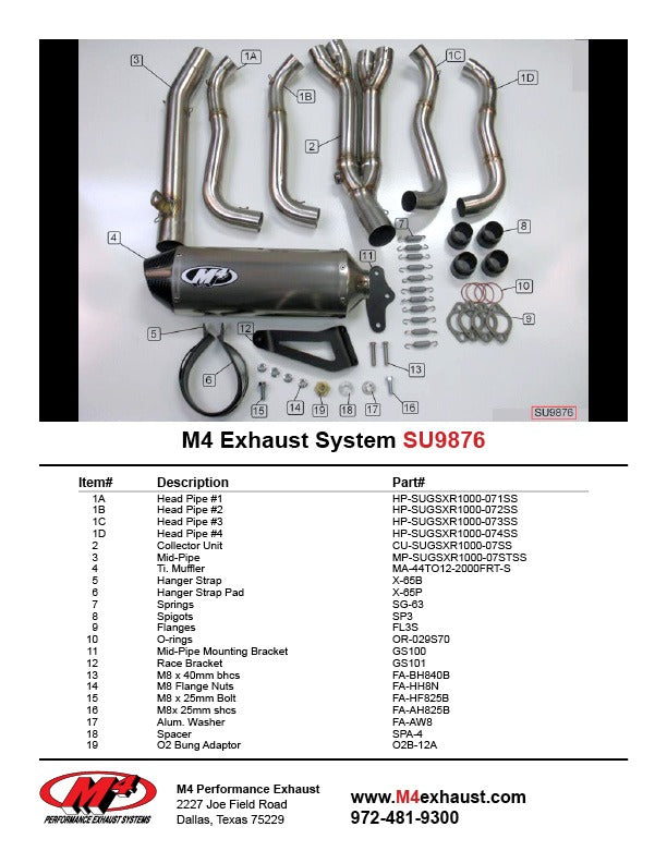 M4 Exhaust SU9876 Component Key