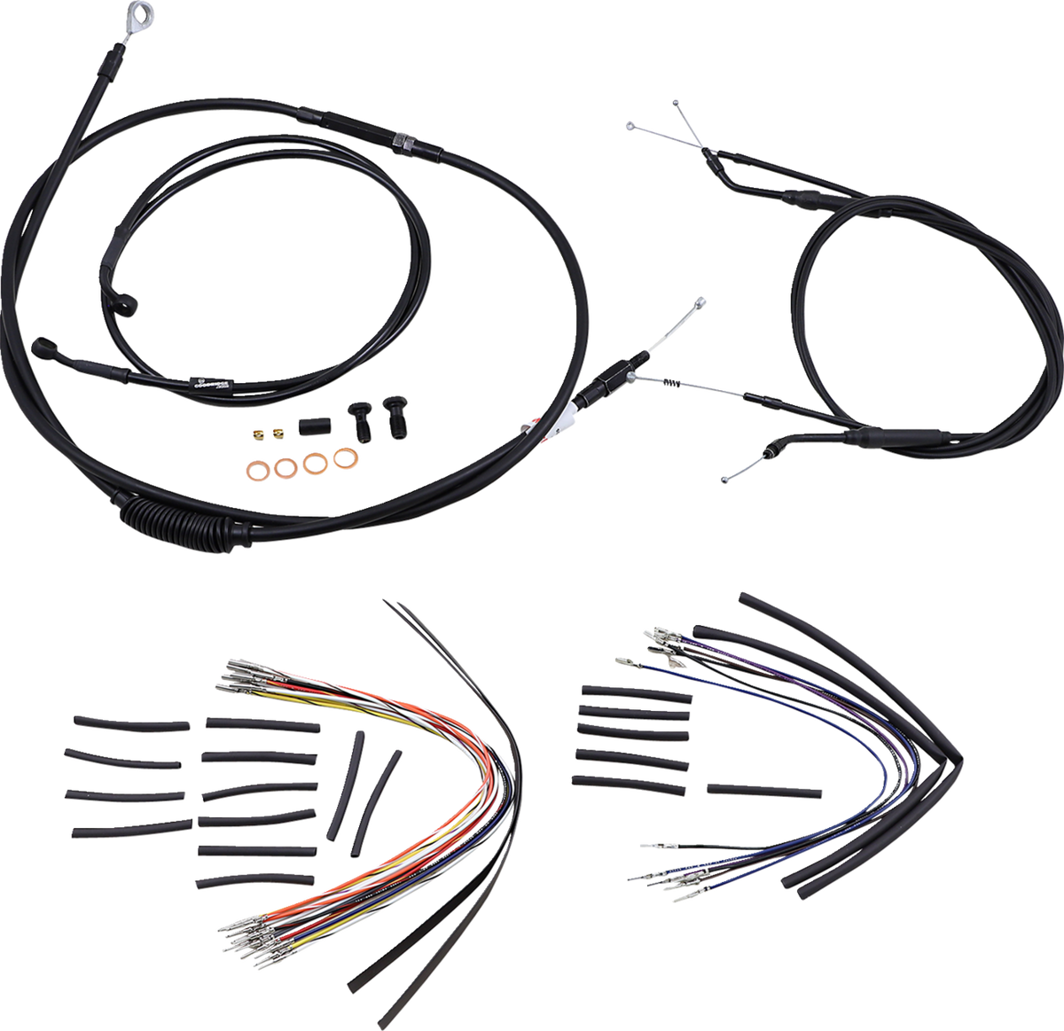 Burly Brand Complete Black Vinyl Handlebar Cable/Line Kit For Ape Hangers - 14" - '96-'05 FXD