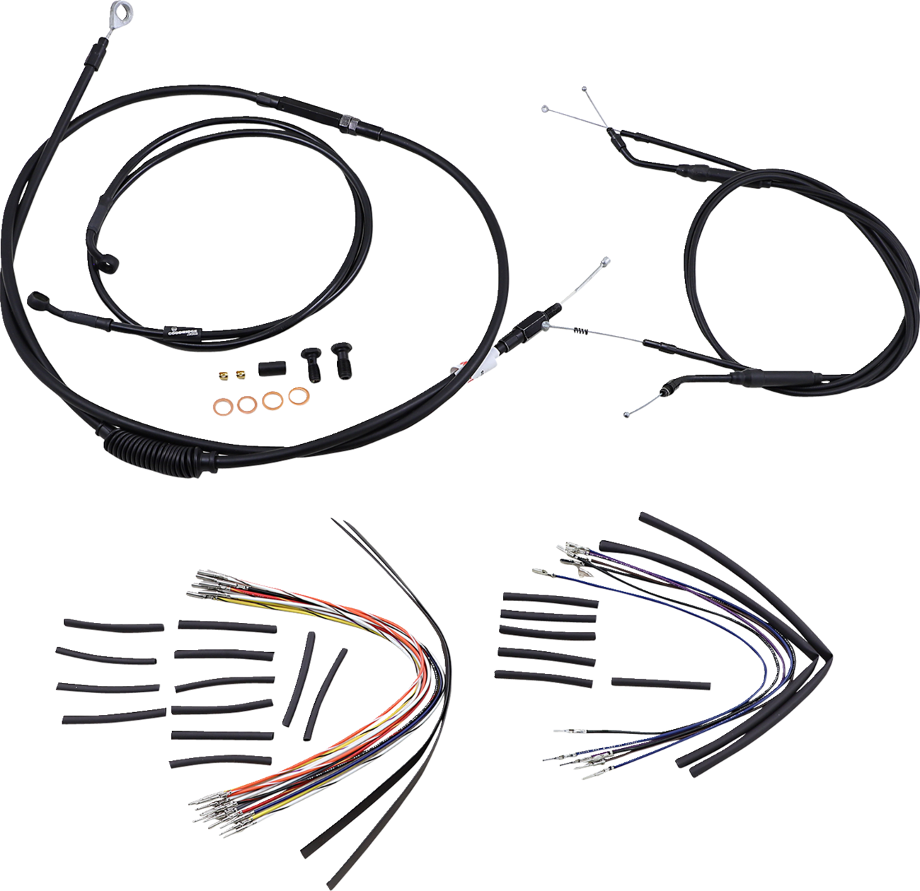 Burly Brand Complete Black Vinyl Handlebar Cable/Line Kit For Ape Hangers - 14" - '96-'05 FXD
