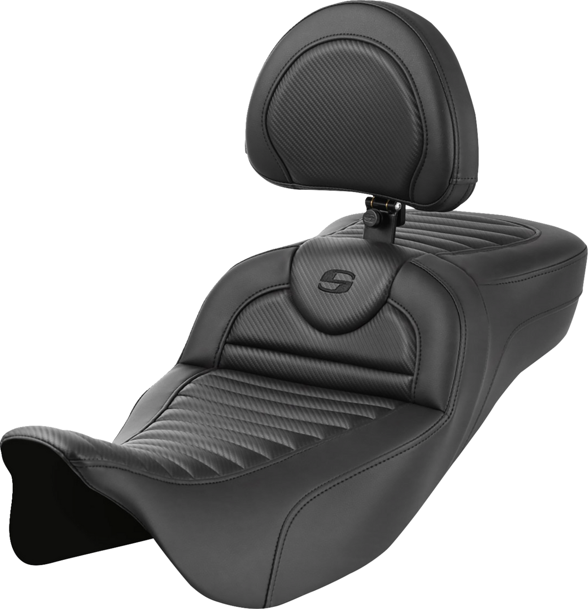 Saddlemen Roadsofa™ Extended Reach Seat - With Backrest - Tuck-N-Roll - Carbon Fiber - FLH/FLT '08-'24