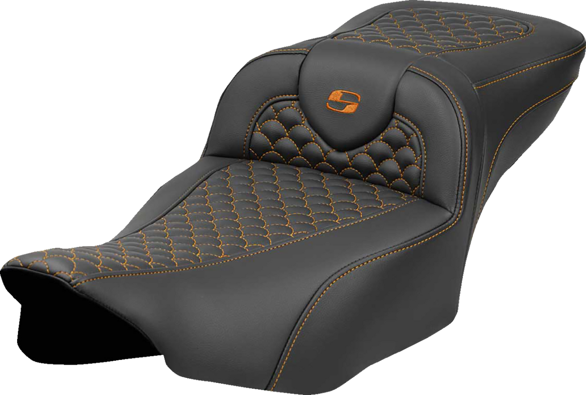 Saddlemen Roadsofa™ Extended Reach Seat - Dragon Scale Stitch - Orange Stitch - W/O Backrest - FLT/FLH '23-'24