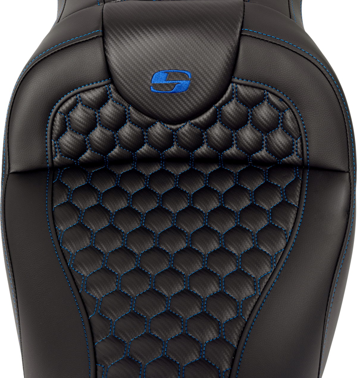 Saddlemen RoadSofa™ Seat - Honeycomb - Blue Stitch - With Backrest - FLH/FLT '08-'23