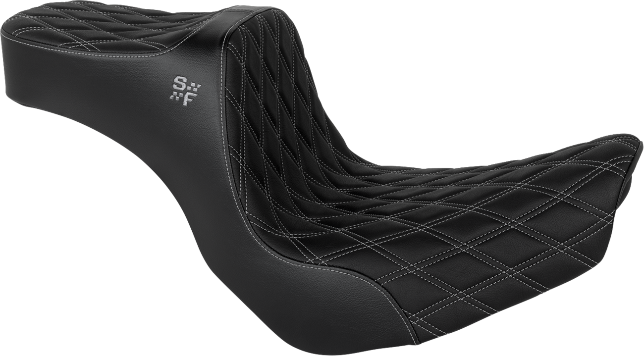 Slyfox Chariot Seat - Black Double Diamond Stitch - Silver Logo - FLSB '18-'21/FXLR '18-'26