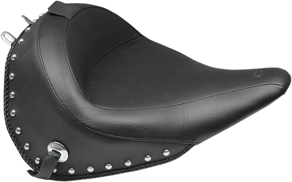 Mustang Wide Solo Seat - With Backrest - Black - Studded W/ Concho - FLSTC '16-'17