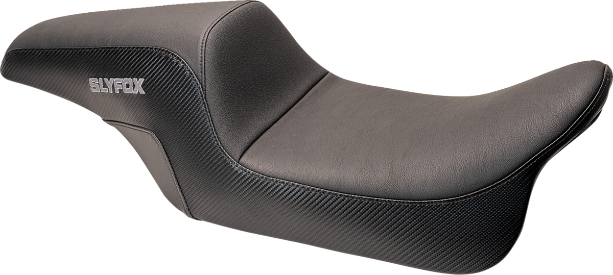 Slyfox Drifter Seat - Gray Logo - Smooth Vinyl - Carbon Fiber - Dyna '06-'17