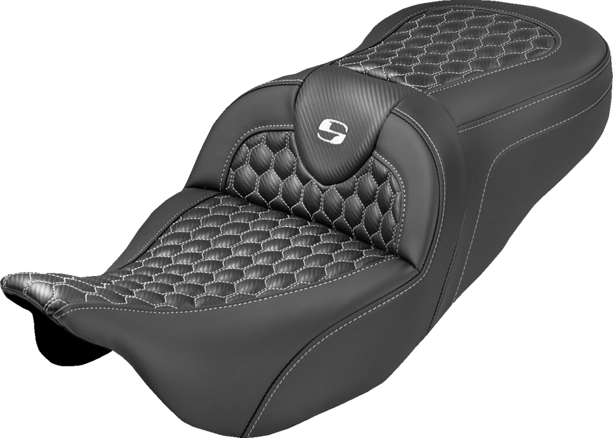 Saddlemen Roadsofa™ Seat - Honeycomb Stitch - White Stitch - No Backrest - FLH/FLT '08-'25
