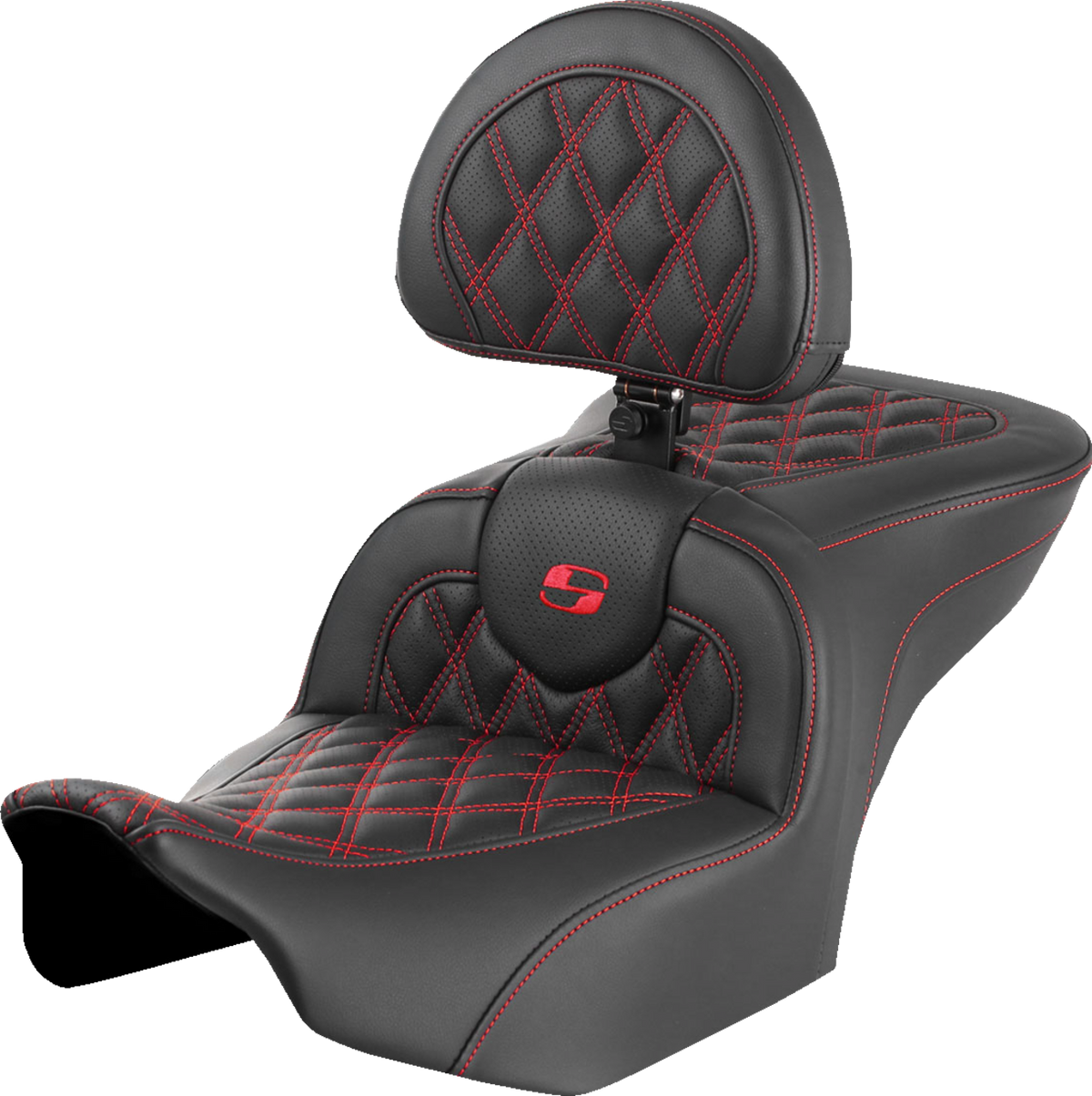 Saddlemen RoadSofa™ Seat - With Backrest - Lattice Stitch - Red Stitch - FLTR/FLHX '23-'24