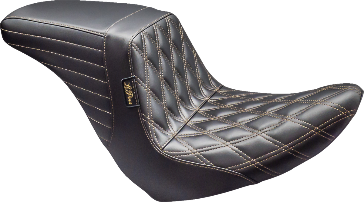 Le Pera Kickflip Up Front Seat - Double Diamond W/ Chestnut Thread - Black - FL/FX '18-'24