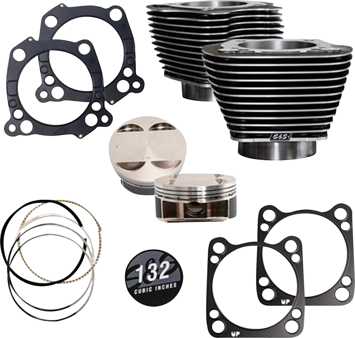 S&amp;S Cycle 132" Cylinder Kit - 4.500" Stroke - Black Granite W/Highlighted Fins - M8