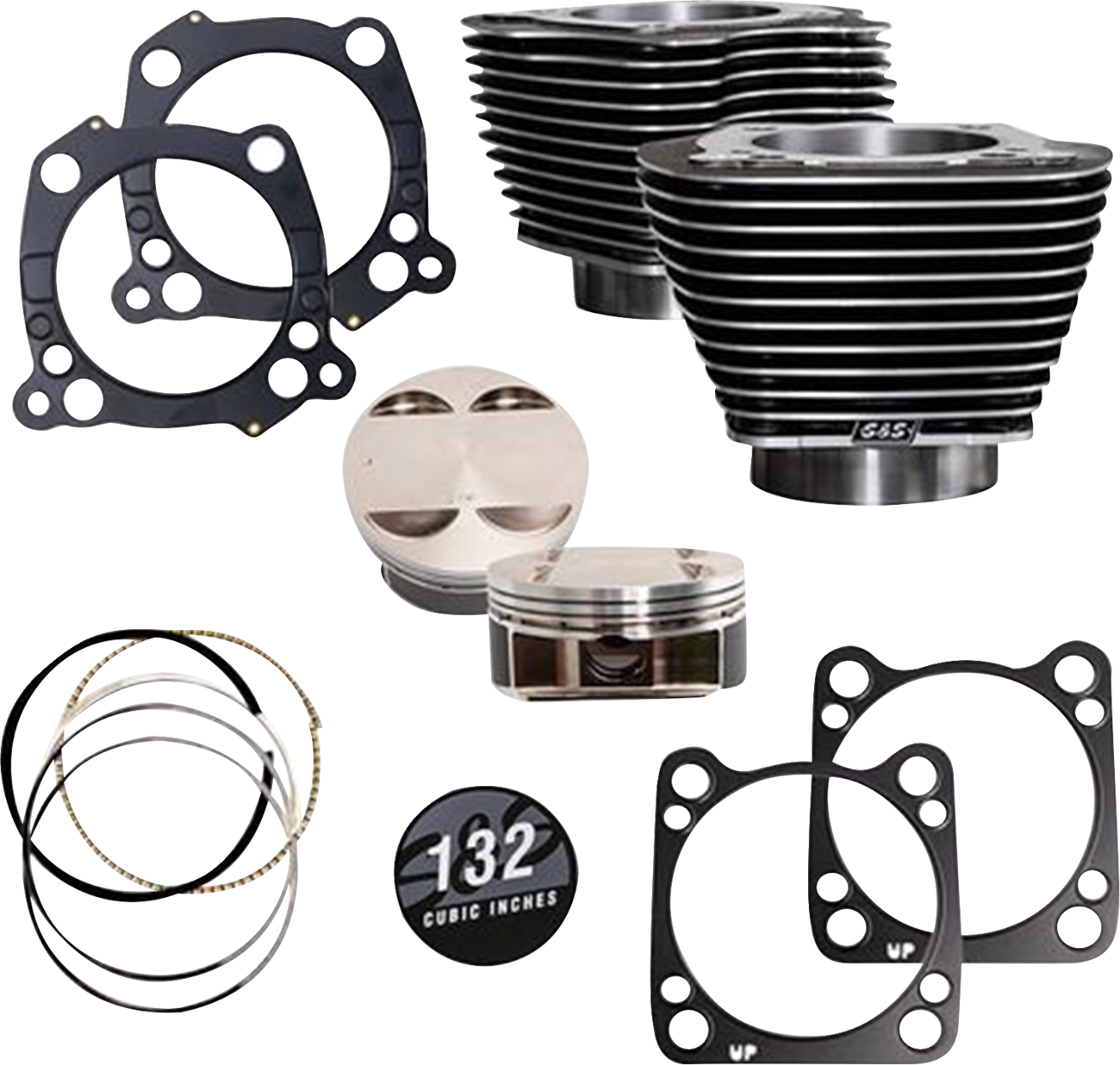 S&S Cycle 132" Cylinder Kit - 4.500" Stroke - Black Granite W/Highlighted Fins - (114"/117") M8