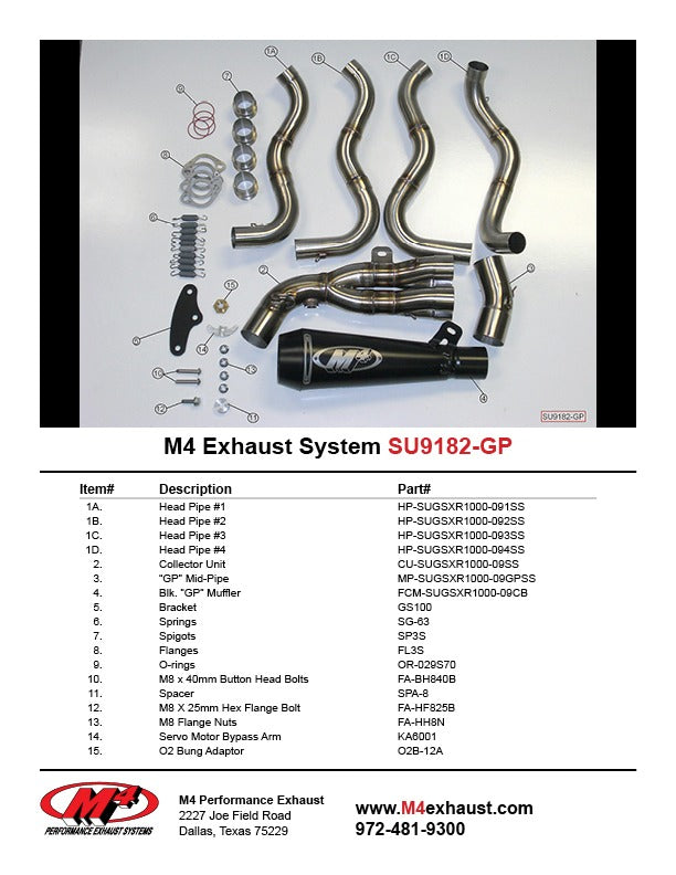 M4 Exhaust SU9182-GP Component Key