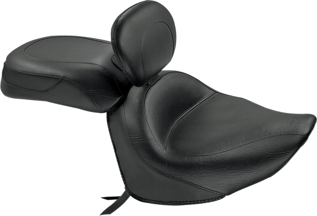 Mustang Seat - Vintage - Wide - Touring - With Driver Backrest - Two-Piece - Smooth - Black - Raider