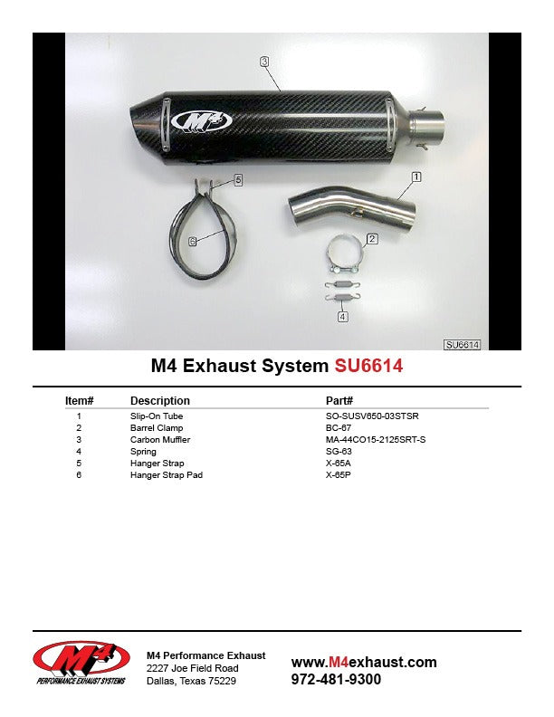M4 Exhaust SU6614 Component Key