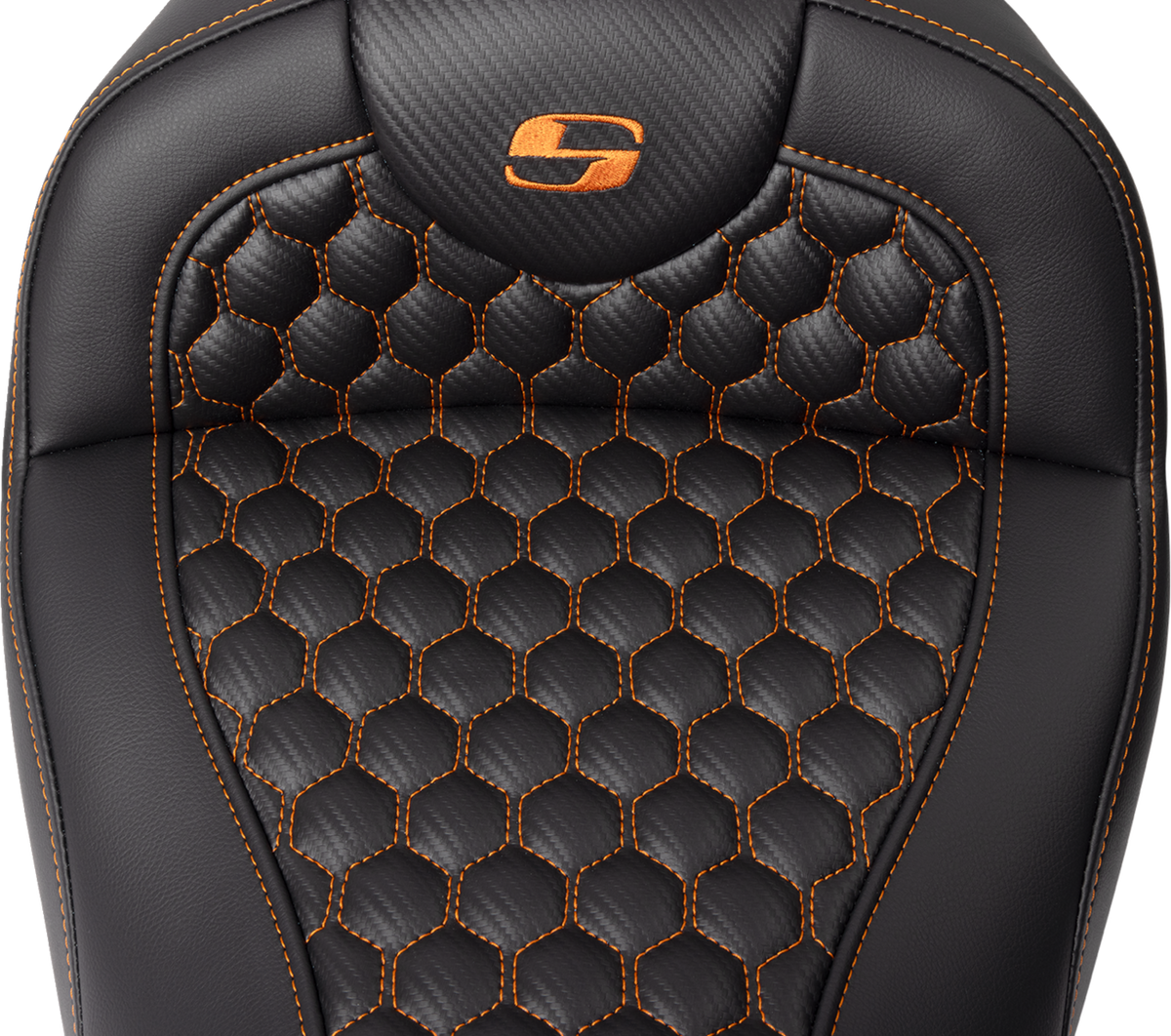 Saddlemen RoadSofa™ Seat - Honeycomb - Orange Stitch - With Backrest - FLH/FLT '08-'23