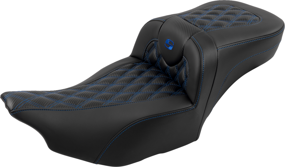 Saddlemen Roadsofa™ Extended Reach Seat - With Backrest - Lattice Stitch - Blue Stitch - FLTR/FLHX '23-'24