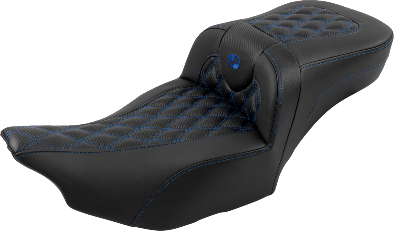 Saddlemen Roadsofa™ Extended Reach Seat - With Backrest - Lattice Stitch - Blue Stitch - FLTR/FLHX '23-'24