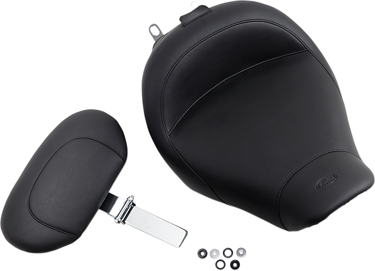 Mustang Wide Solo Seat - With Backrest - Vintage - Black - Smooth - Road King '97-'07
