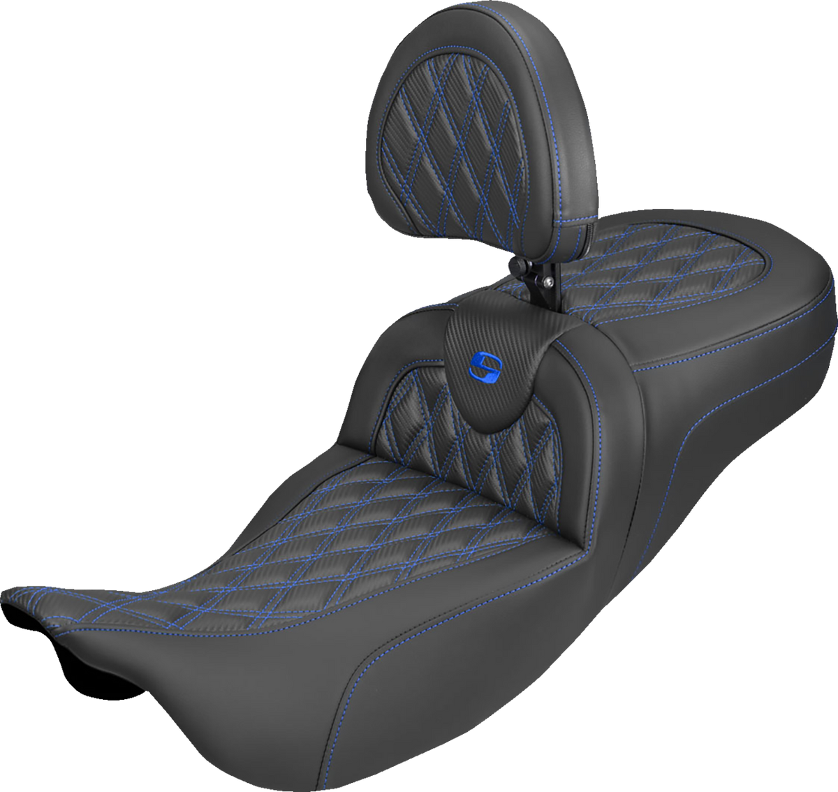 Saddlemen Extended Reach Roadsofa™ Carbon Fiber Seat - Lattice - Blue Stitch - With Backrest - FL '08-'25