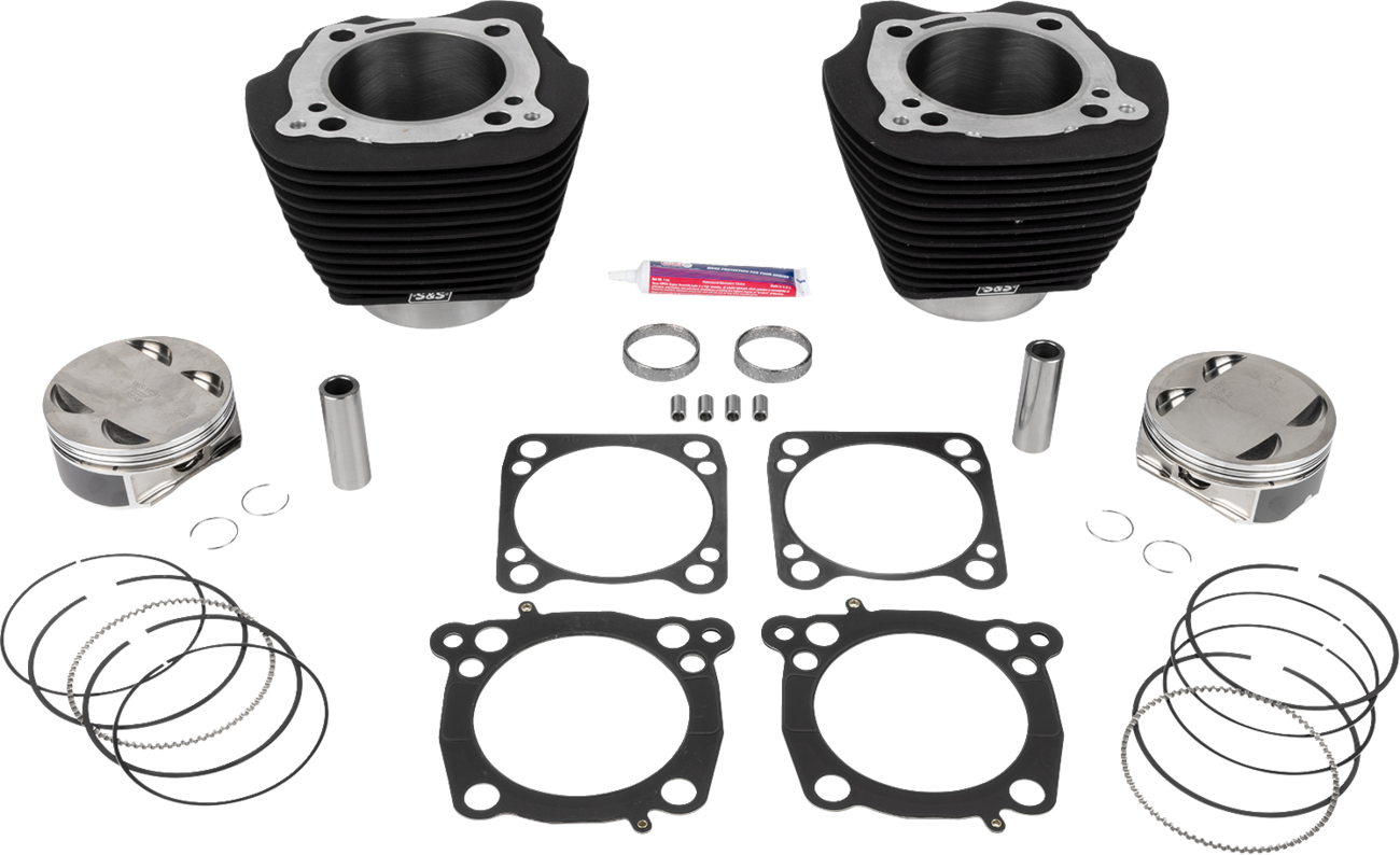 S&S Cycle 136" Cylinder Kit - 4.625" Stroke - Wrinkle Black W/O Highlighted Fins - M8