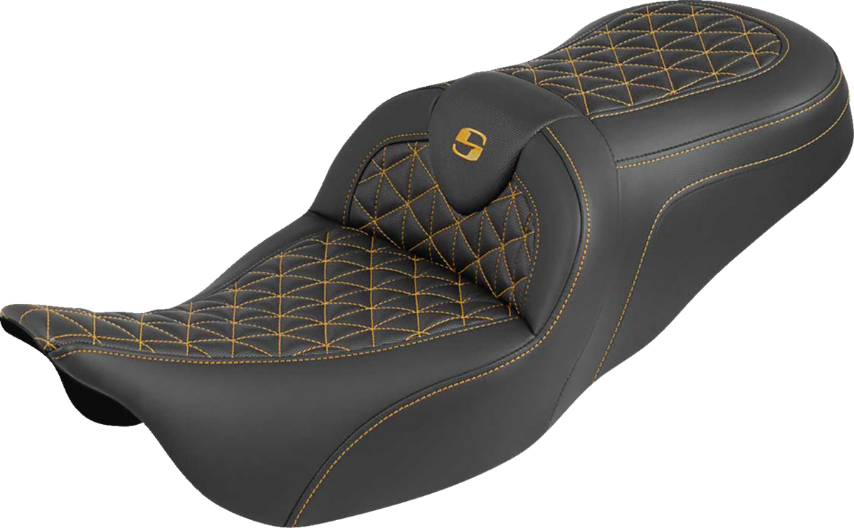 Saddlemen RoadSofa™ Tri Gripper Seat - Standard Reach - Gold Stitch - W/O Backrest - FLH/FLT '08-'25