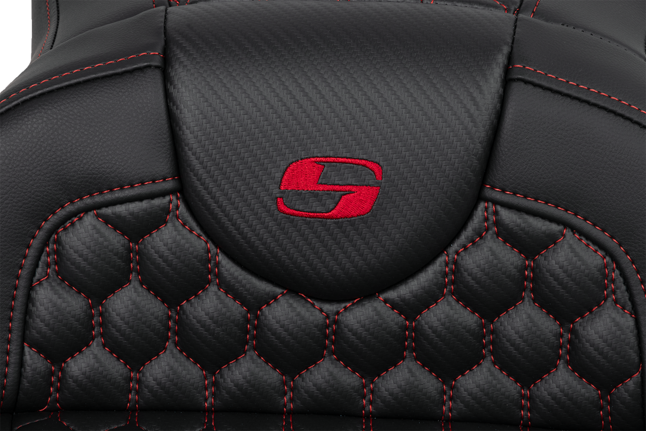 Saddlemen RoadSofa™ Seat - Honeycomb - Red Stitch - Extended Reach - Without Backrest - FLH/FLT '08-'24