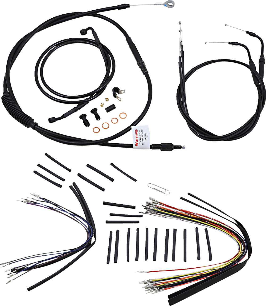 Burly Brand Complete Black Vinyl Handlebar Cable/Line Kit For Ape Hangers - 14" - '07-'10 FLST