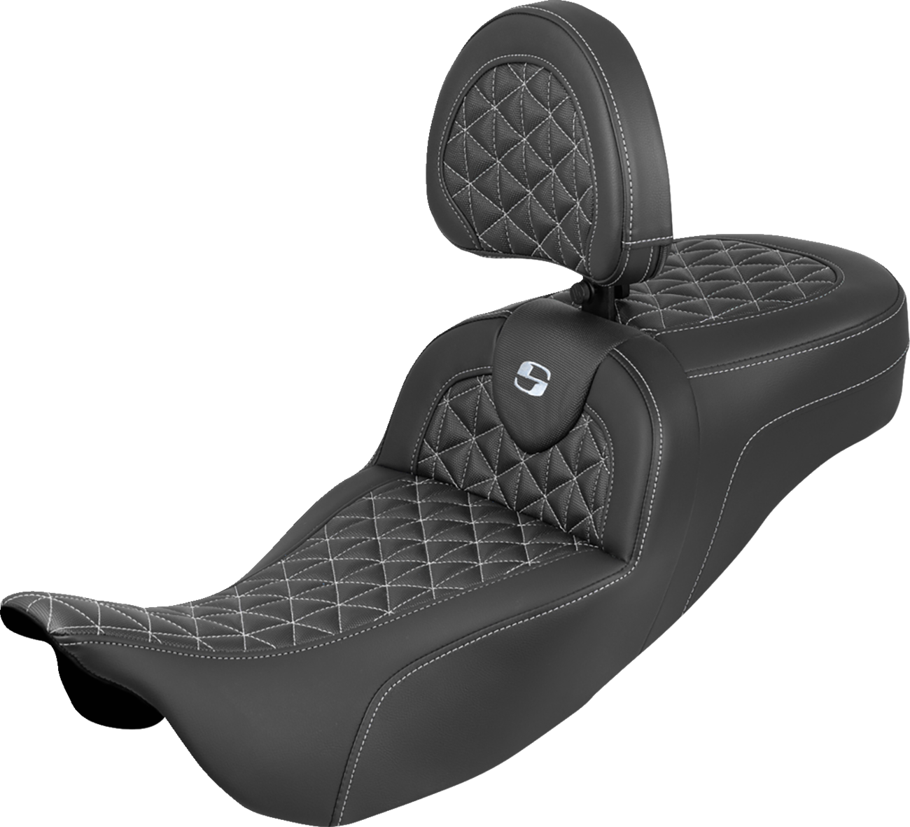 Saddlemen RoadSofa™ Tri Gripper Seat - Extended Reach - Silver Stitch - W/ Backrest - FLH/FLT '08-'25