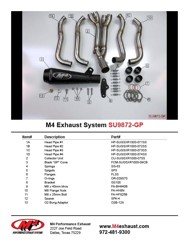 M4 Exhaust SU9872-GP Component Key