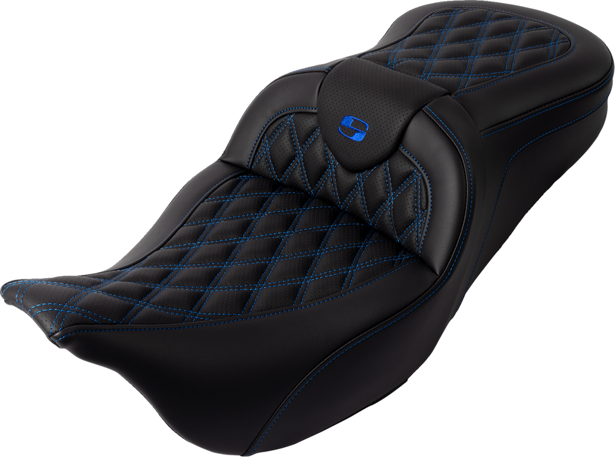 Saddlemen Roadsofa™ Seat - With Backrest - Blue Stitch - FL '08-'23