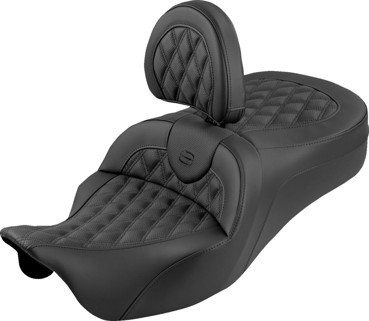 Saddlemen Roadsofa™ King Seat - With Backrest - Lattice Stitch - Black Stitch - FLH/FLT '08-'25