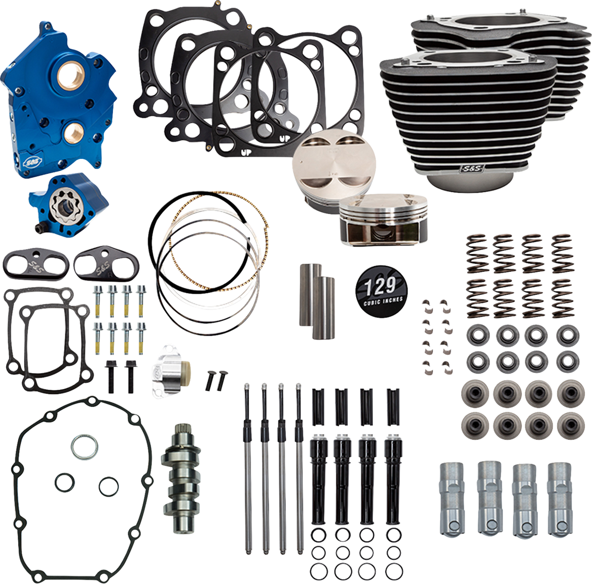 S&amp;S Cycle 129" Power Pack - 550 Chain Drive - Oil Cooled - Wrinkle Black W/Highlight Fins - 107" M8