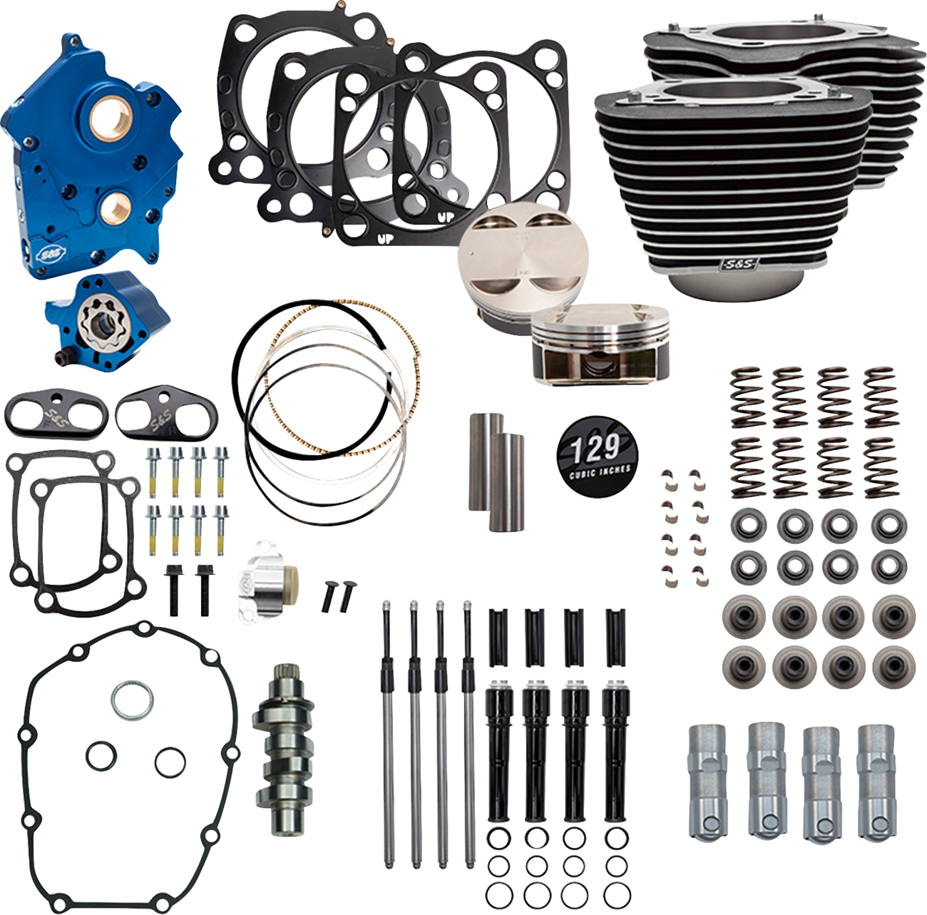 S&S Cycle Power Pack - Oil Cooled - 550C - Wrinkle Black W/Highlight - Black Pushrod Tubes - 107" M8