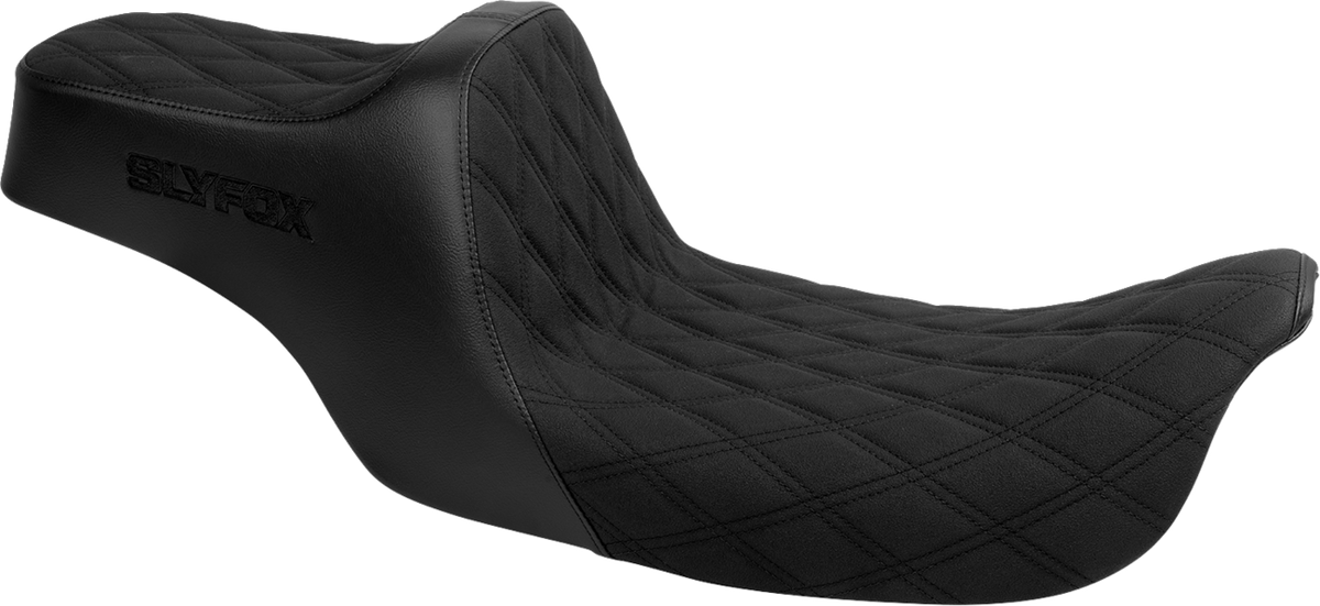 Slyfox High Noon Seat - Double Diamond - Black Logo - Black Stitch - FLH/FLT '97-'07