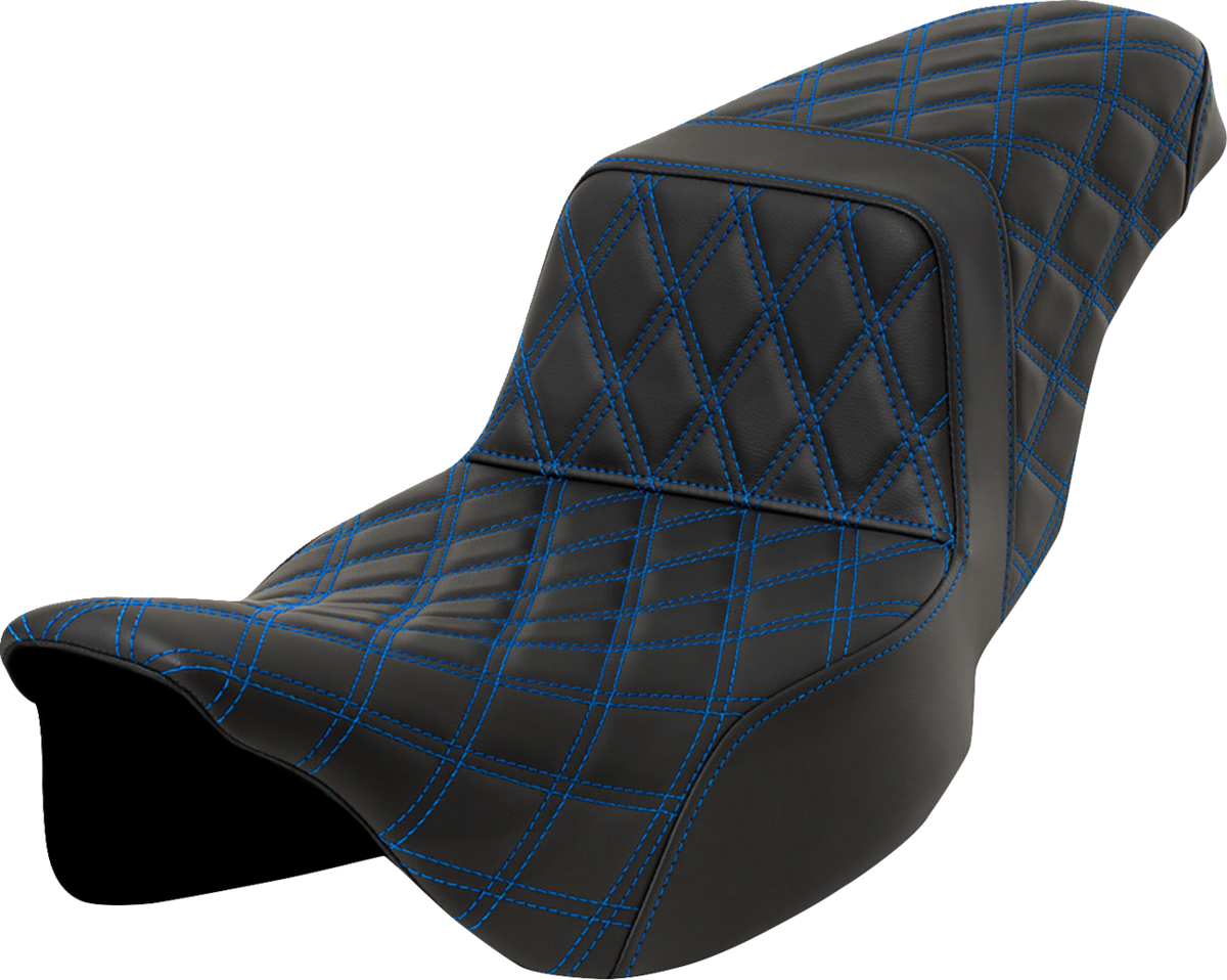 Saddlemen Step-Up Seat - Lattice Stitch - Blue Stitch - Extended Reach - FLH/FLT '08-'23