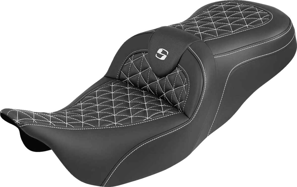 Saddlemen RoadSofa™ Tri Gripper Seat - Standard Reach - White Stitch - W/O Backrest - FLH/FLT '08-'25